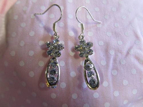 Evelia Earrings, Clear Rhinestones, 40mm, 1 Pair