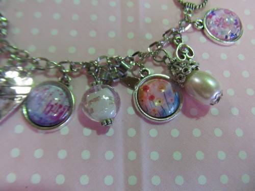Mistique Bracelet, Charm Bracelet, Nickel With Pink, Toggle Clasp, 20cm