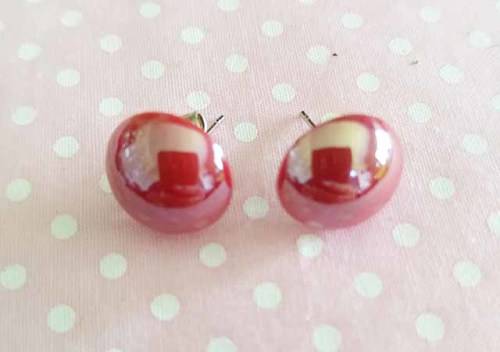Mistique Earrings, Pinkish Red Studs With Nickel Butterfly Backs, 15mm Diameter, 2pc