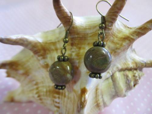 Simone Earrings, Bronze With Brown, Bronze, 40mm Long, 2pc