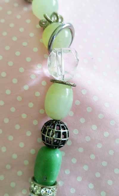 Simone Necklace, Assorted Green Semi-Precious Beads, Clear Quartz And Green....., Toggle Clasp, 42cm