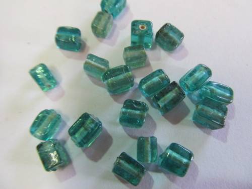 Glass Beads, Indian Beads, Cubes, Green, 8mm, Shapes And Sizes May Vary, ±40pc