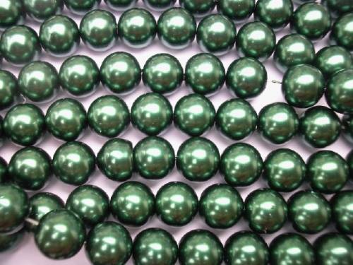 Glass Pearls, Shiny Dark Green, 12mm, ±72pc