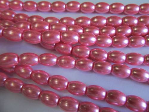 Glass Pearls, Oval, Shiny Pink, 8mm x 11mm, ±36pc
