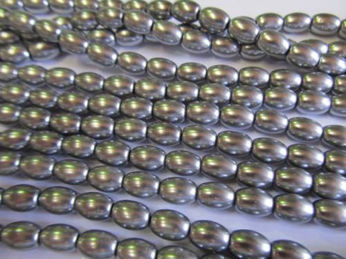 Glass Pearls, Oval, Shiny Grey, 8mm x 11mm, ±36pc