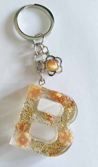 Personal Keyring, Bronze And Gold Letter `B`, 40mm x ±9mm, Resin Product, Handmade, Unique