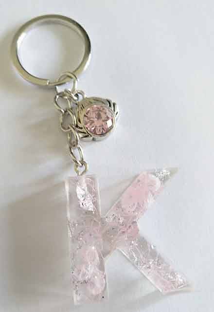 Personal Keyring, Pink Letter `K`, 40mm x ±9mm, Resin Product, Handmade, Unique