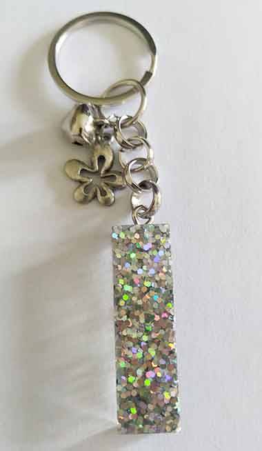 Personal Keyring, Letter `I`, Silver, Size 40mm x ±9mm, Resin Product, Handmade, Unique