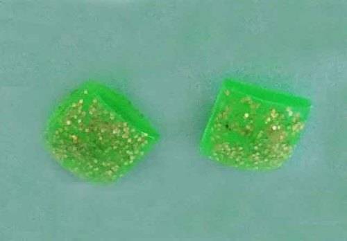 Earrings, Square, Green, Stud, 10mm Diameter, Handmade Resin Product, Unique