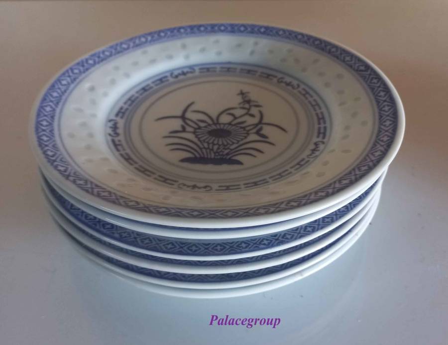 Chinese Rice Grain - 6 x Rice Eyes Blue And White Side Plates, Dia 150mm, See Photo`s