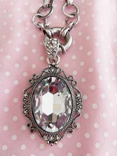 Necklace, Pendant+Clear Rhinestones, Nickel Chain, Signoretti Clasp, 46cm