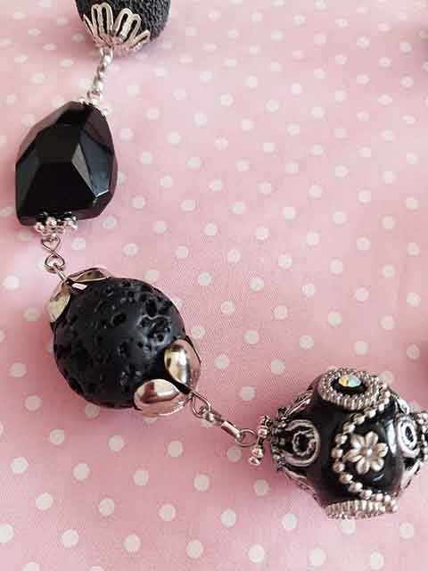 Burtell Necklace, Black Lava+Crystal+Egyptian Beads, Nickel Findings, Lobster Clasp, 46cm+5cm