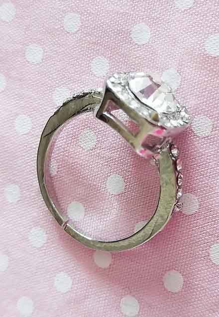 Riza Ring, Ring With Clear Rhinestones, Nickel, Ring Size 16.8mm, Top Width 10mm, Adjustable, 1pc