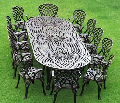 Cast Aluminium 12 Seater King Diamond Patio Set, 125cmx320cm King Diamond Oval Table