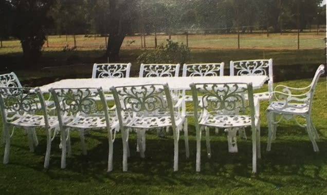 Cast Aluminium 10 Seater Spider Patio Set (with arms), 90x265cm Spicer Rectangular Table