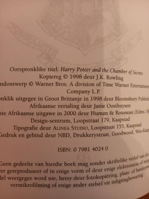 Harry Potter en die Kamer van Geheimenisse deur JK Rowling (1998)