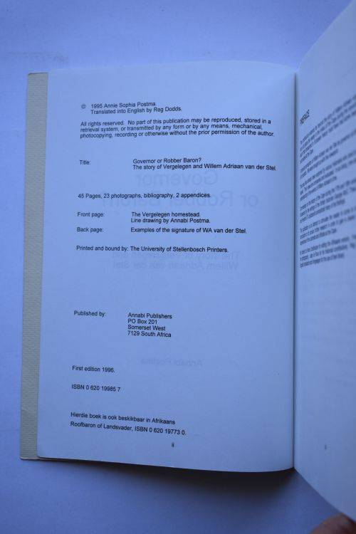 Annabi Postma: Governor or Robber Baron? Somerset West, 1996.