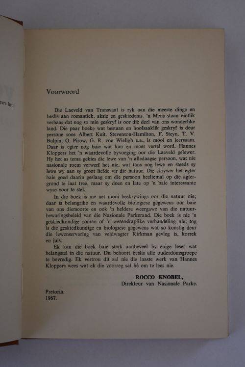 Hannes Kloppers: Veldwagter! Pretoria, 1967.