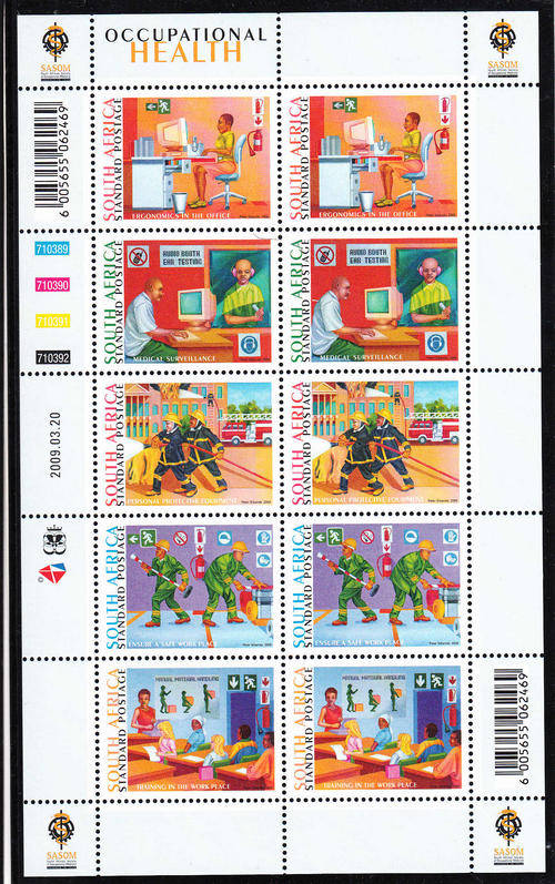 RSA: 20.3.2009: OCCUPATIONAL HEALTH - U/MINT SHEETLET OF 10 STAMPS
