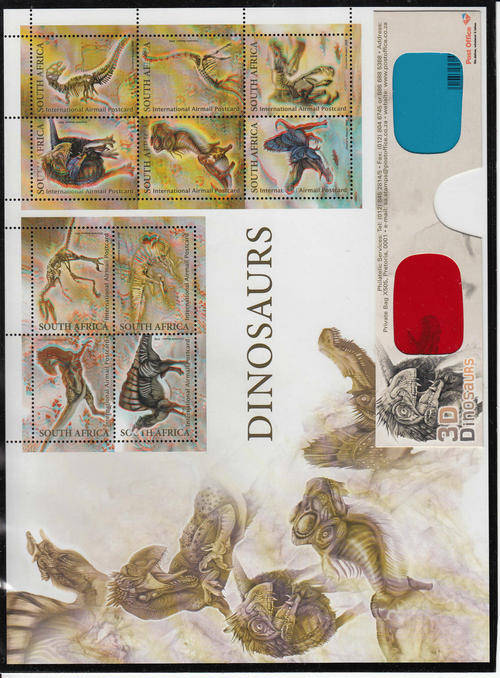 RSA: 2.11.2009: DINOSAURS WITH 3D EFFECT - U/MINT SHEETLET OF 10 STAMPS