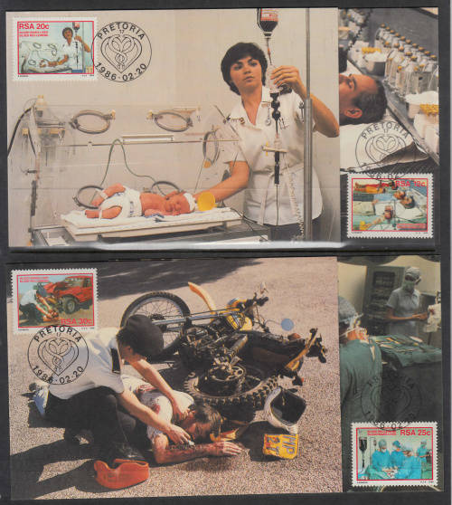 RSA: SACC 600-603: POSTCARDS SET OF 4 NO 38-41: DONATE BLOOD DATED 20.2.1986
