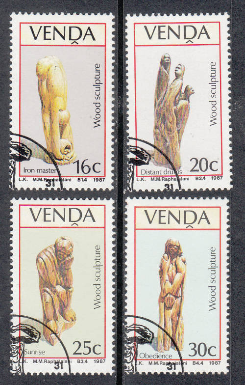VENDA: SACC 156-159: 9.4.1987 : WOOD SCULPTURES SET OF 4.  USED(CTO)