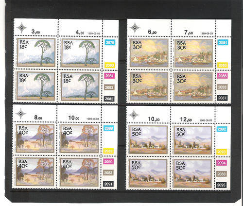 RSA: 3.8.1989 - PIERNEEF PAINTINGS - U/MINT SET OF 4 CONTROL BLOCKS OF 4