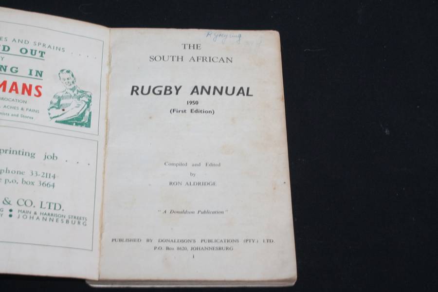 1950 South African Rugby Annual  - Contains stats of rugby matches played in SA 1891 to 1949