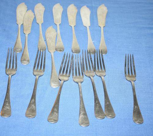 Set of 6 Fish Knives and Forks marked Gem Silver