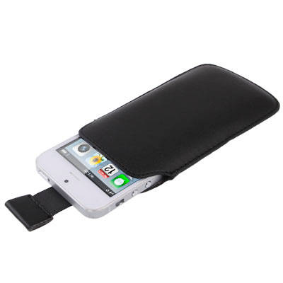 Pure Colour Leather Case Pocket Pouch Sleeve Bag with Pull Tab for iPhone 5 (Black)