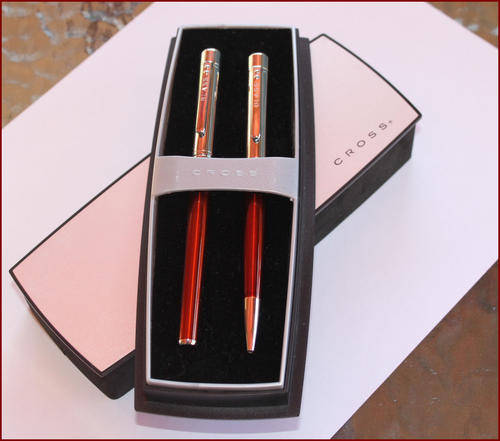 NEW IN BOX CROSSELITE  BLASS CITRINE ROLLERBALL AND HANDBAG PENS