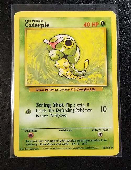 POKEMON CARDS - Caterpie - 45/102 - 1999 Base Set Unlimited Singles