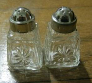 VINTAGE GLASS  SALT & PEPPER POT WITH METAL LID~ HAVE A LOOK!!!!