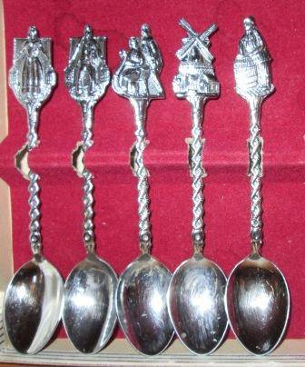 METAL SPOONS WITH DUTCH DESIGNS X 5MARKED  MADE IN HOLLAND ~ GOOD CONDITION ~  HAVE A LOOK!!