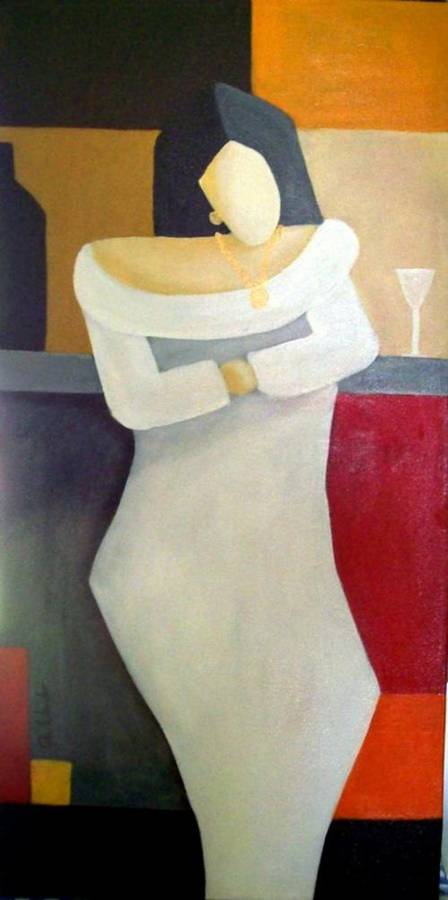 LADY IN WHITE-  ALET VENTER, 400x800x45, oil blocked on stretched canvas