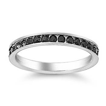 Stainless Steel Black Diamond ZrO2 Eternity Ring / 3mm