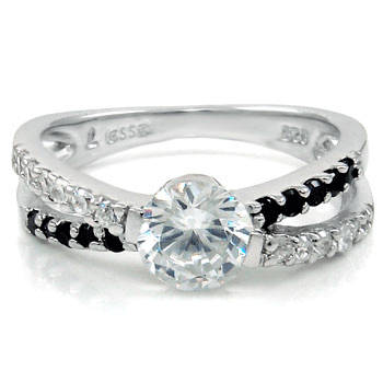 THINK CHRISTMAS!  S/S 2.50ctw Diamond & Black Diamond ZrO2 Ring / Size 9