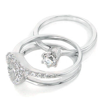 ** Read B4 Bidding ** Sterling Silver Diamond & Diamond ZrO2 Wedding Ring Set / Size 5