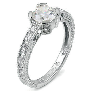 ** Read B4 Bidding ** Sterling Silver Diamond & Diamond ZrO2 Engagement Ring / Size 7