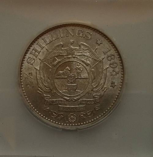 1894 ZAR Kruger Halfcrown 2/6 Graded AU58
