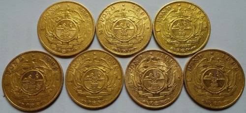 1892 - 1898 ZAR Kruger Pond date run, 7 x ZAR Ponde