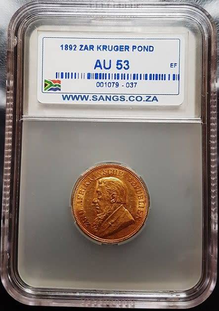 1892 ZAR Kruger Pond Graded AU53