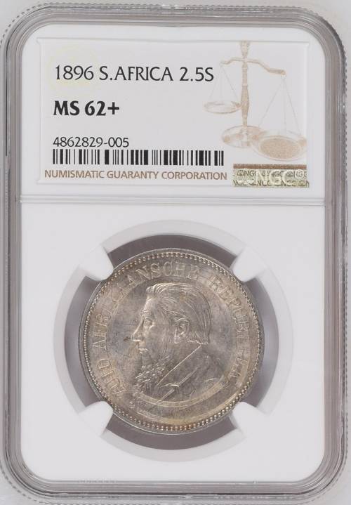 1896 ZAR Kruger Halfcrown NGC Graded MS62+