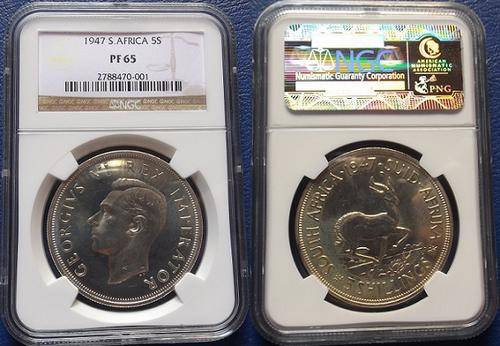 1947 South African Proof Crown - NGC graded PF65
