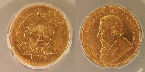 **1897 ZAR Kruger Pond Graded AU55**