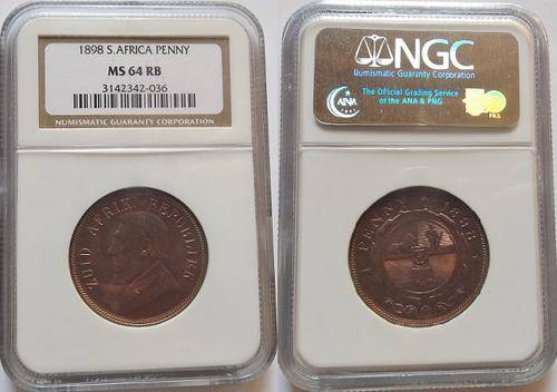 1898 ZAR Kruger Penny Graded MS64 RB