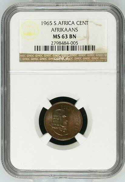 1965 1c Afrikaans Brilliant NGC Graded MS63 third finest