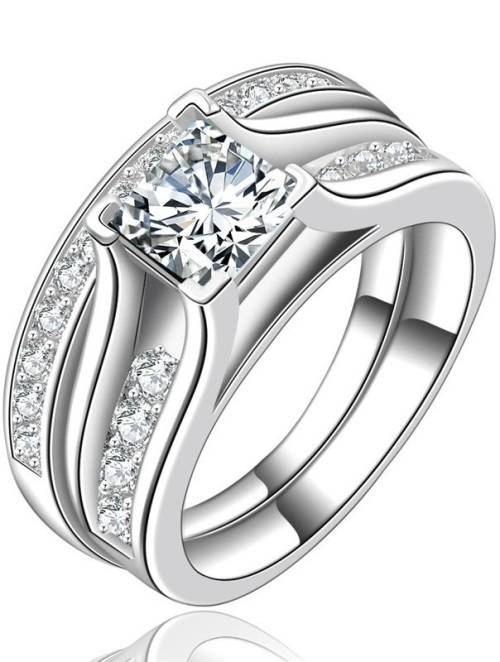 Stunning 1.75 Carat Simulated Diamond Wedding Ring Set (Double Band).  Size 7 / O