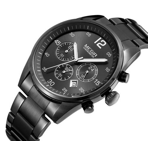 MEGIR MENS STAINLESS STEEL DATE WATCH - **WORKING SUB-DIALS** - BOX INCLUDED!!!