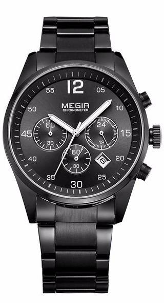MEGIR MENS STAINLESS STEEL DATE WATCH - **WORKING SUB-DIALS** - BOX INCLUDED!!!
